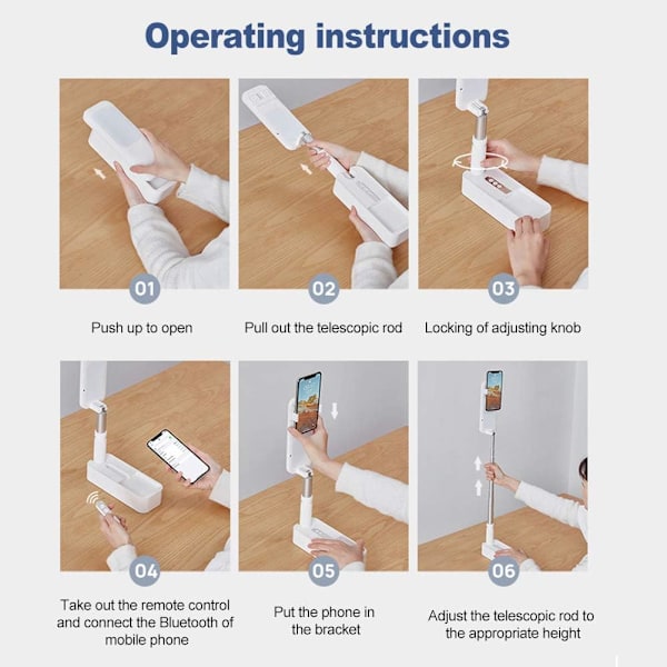 Udvidbar, foldbar og 360° roterbar selfie-stick med multi-f