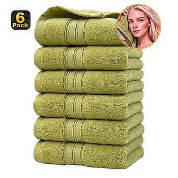 6-pack Handduksset Bomull Mjukt och Högabsorberande 400GSM Handdukar för Badrum Gym Dusch Hotell och Spa Green