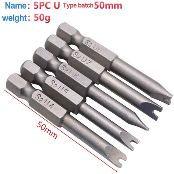 1 Set med 5 U-formade Hex Magnetiska Skruvmejselbitar för Elektrisk Sk