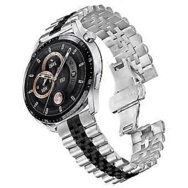 Samsung Galaxy Watch 46mm rannekkeelle 5-helminen ruostumattomasta teräksestä valmistettu perhoslukko kellon ranneke Silver+Black
