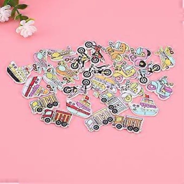 25 stk. DIY Træknapper Skib Flyvemaskine Lastbil Motorcykel Tryk Blandet Farverigt Mønster To Huller Fin-kantede Knapper til Syning Scrapbooking Håndmaling