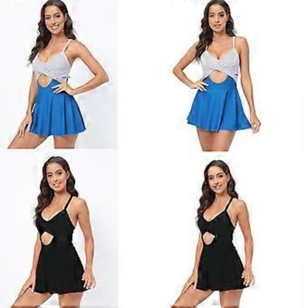 Dam Baddräkt med Kjol Baddräkt Ryggknyt Djup V-ringning Baddräkt Magekontroll Badkläder med Pojkshorts påfågelblå ränder XXL peacock blue stripes XXL