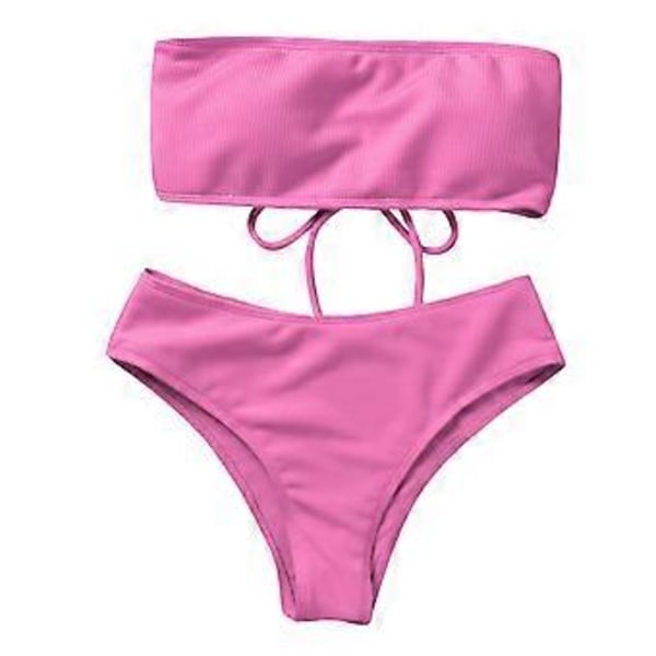 Dam Strapless Hög Midja Bikini Set Tvådelad Baddräkt Mage Kontroll Baddräkt Rosa XL Pink XL