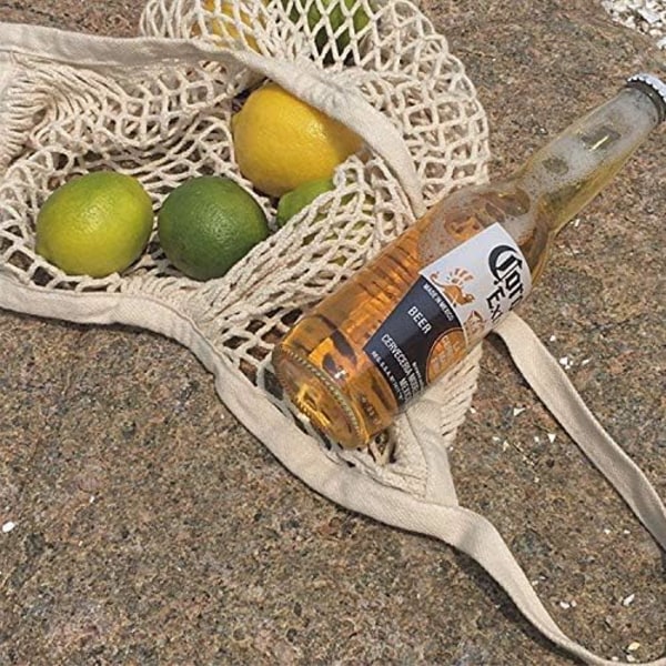 [5 Pakke] Premium Mesh Bærenett, Gjenbrukbare Grønnsaksposer, Lange Håndtak Net Tote Bager, Bomullsstoffsposer, Frukt- og Grønnsaksposer, 4 farger (Bærbare/Vaskbare/Holdbare)