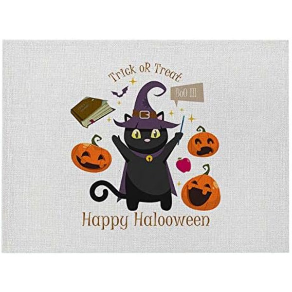 Halloween-paikkamattosetti, 4 kpl kissa- ja kurpitsapaikkamattoa kodin sisustukseen