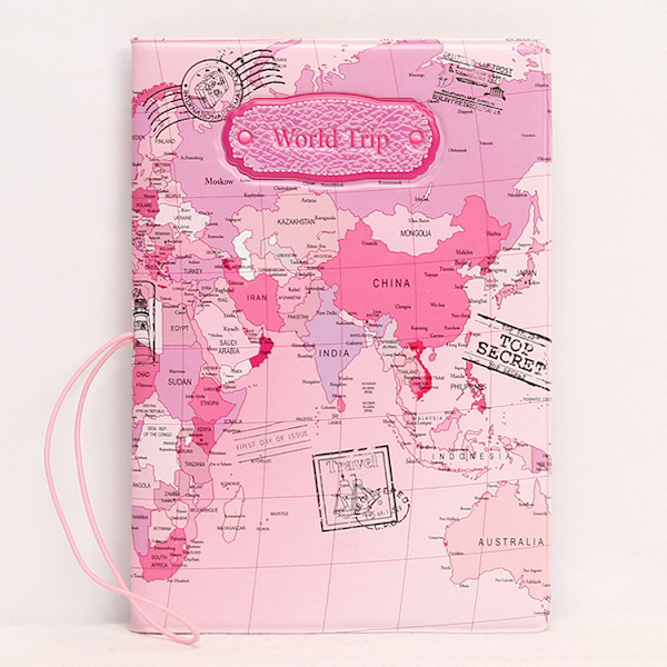Världskarta 3D passfodral (rosa), modernt passfodral,