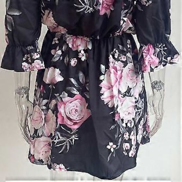 Dame Casual Blomsterprint Off Shoulder Trompetærme Swing Kjole (style6079)