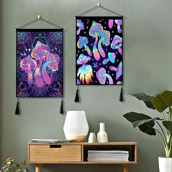2 kpl sienitapetti saranoilla Trippy-tapetti Psychedel