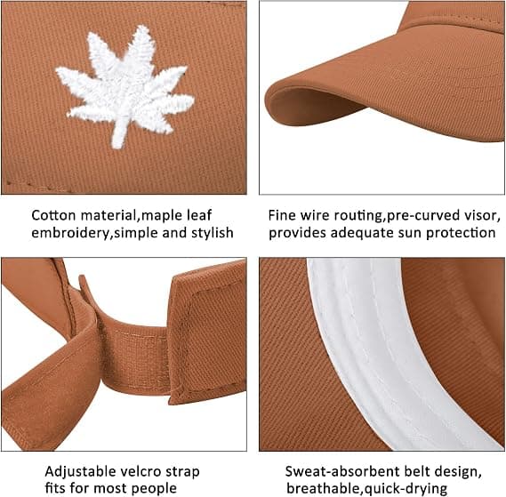 Solhatt for kvinner - Unisex Visir Caps, Lønnblad Brodert Justerbar