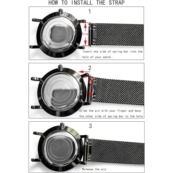 ett stycke (svart) 22mm watch i rostfritt stål Mesh -rem Quick Re