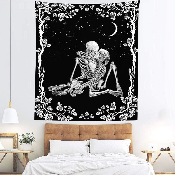 Skull Tapestry, The Kissing Lovers Sorte og hvide gobeliner, Mo