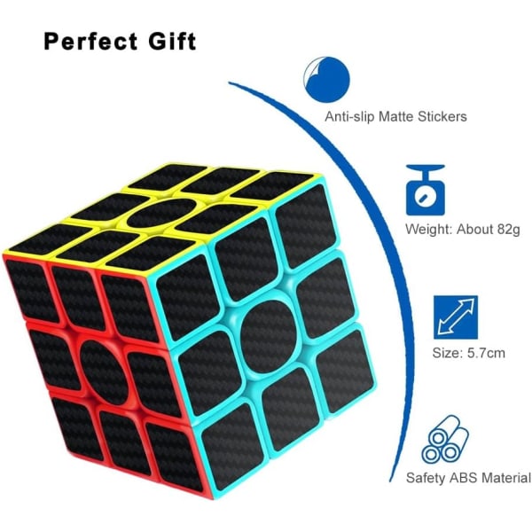 Original Speed Cube 3x3x3, Fast Magic Cube for barn, Glatt karbon