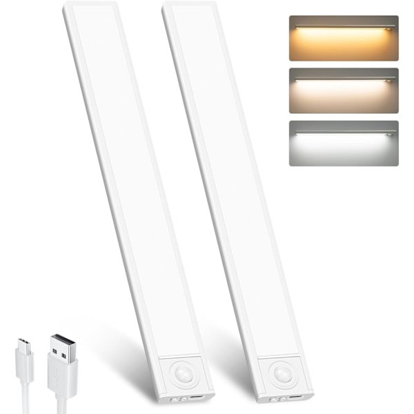 2-delt LED-skaplys, 1500mAh oppladbart skaplys med 3 fargetemperaturer og 3 moduser, bevegelsessensor skaplys