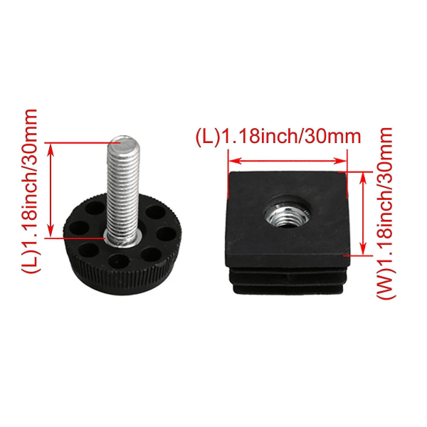 10 stk justerbare M8 gjengede møbelfot og 3x3cm firkantet bordplate