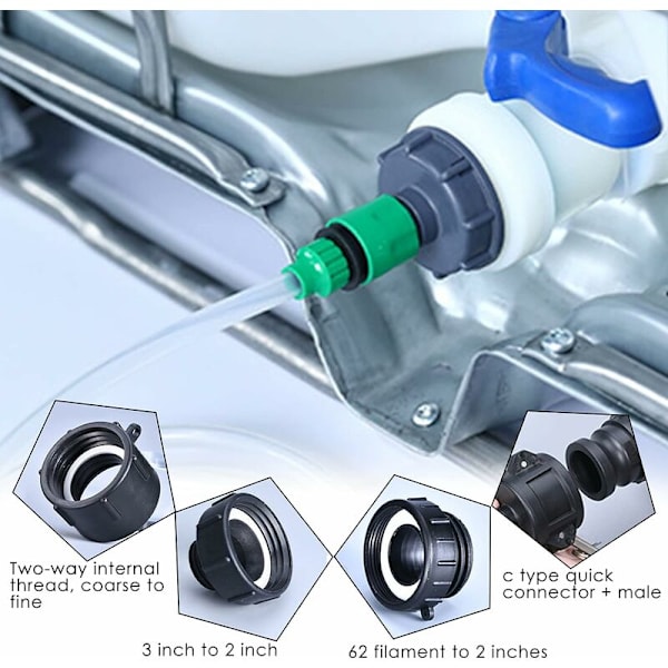 IBC-tankadapter, S60x6 grov gängad förvaringstanklock, Fonepro 1/2\" vattenkranadapter svart