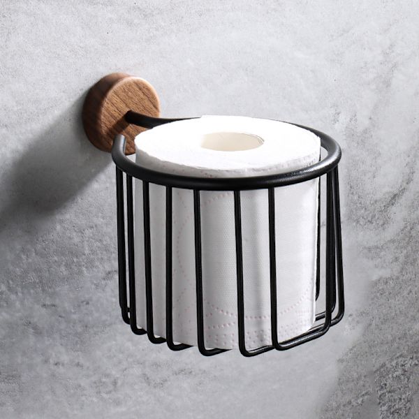 Toiletpapirholder med hylde i Naturlig Sort Valnød, Badeværelse T