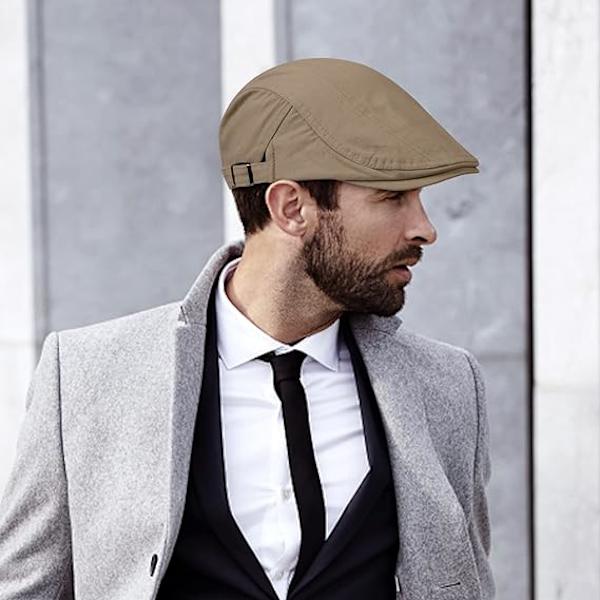 2-pack Newsboy-kepsar i khaki/beige för män, platta kepsar i bomull, justerbara