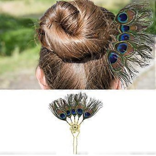 Elegant Påfåglar Löv Hårnål Legering Strass Hårpinne Thailändsk Etnisk Hårprydnad Håraccessoar Löv Håraccessoar golden 1