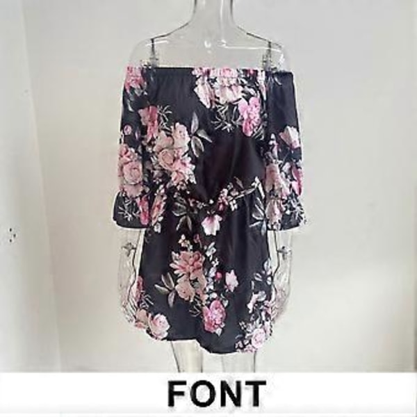 Dame Casual Blomsterprint Off Shoulder Trompetærme Swing Kjole (style6080)