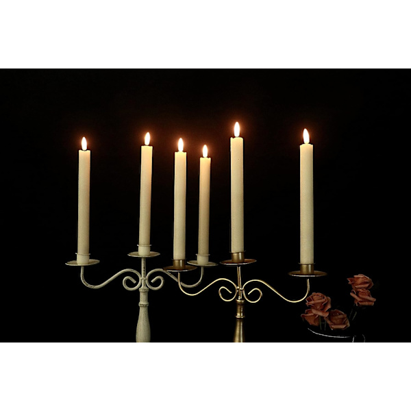 Beige skal sæt med 6, korte 16,5 cm flammefri koniske stearinlys, wit