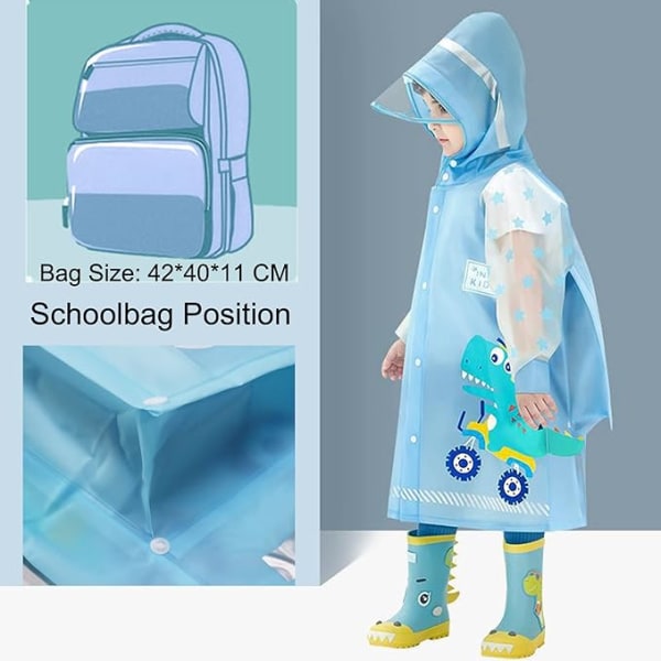 Children's Blue Dinosaur Raincoat (Suitable for Height 105-115cm