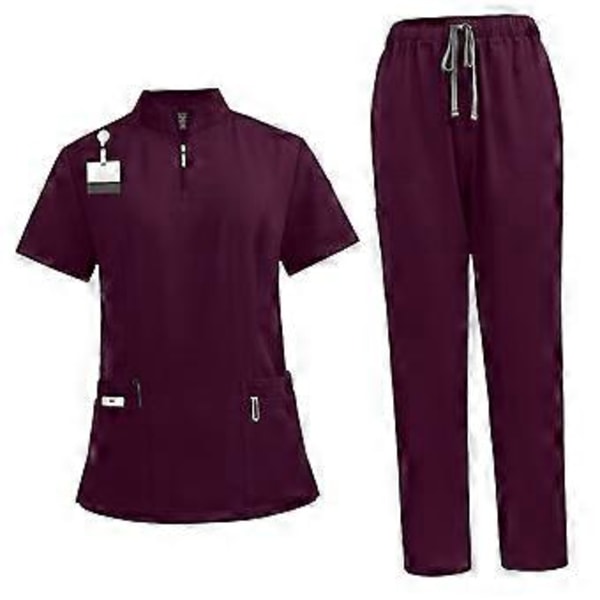 Pehmeä yläosa ja joggers-housut lemmikkieläinten trimmaajille, kauneushoitoloille, kylpylöille ja kosmetologeille (tummanpunainen M) Dark Red M