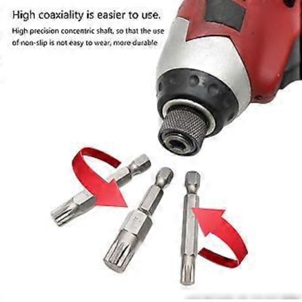 Sæt med 7 Industrielle Magnetiske Torx Skruetrækkerbits Kvalitetsstål Manipulationssikre Stjernebits M 4-12 Størrelsesområder