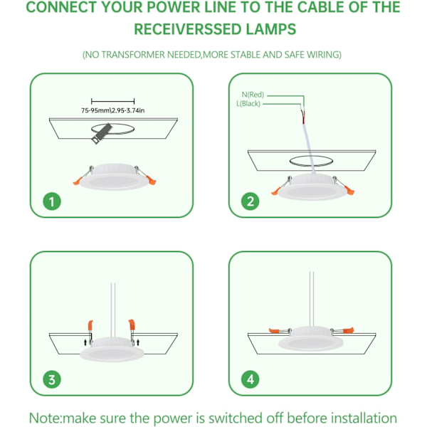 LED Downlight, 2-pakning, ekstra flat, LED Downlight innendørs tak L
