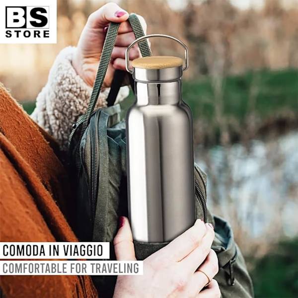 Termokande med bambus skruelåg og håndtag i rustfrit stål
