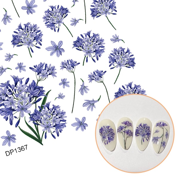 Blommor Nagelstickers Nagelkonst 3 Ark Självhäftande Nagelstickers