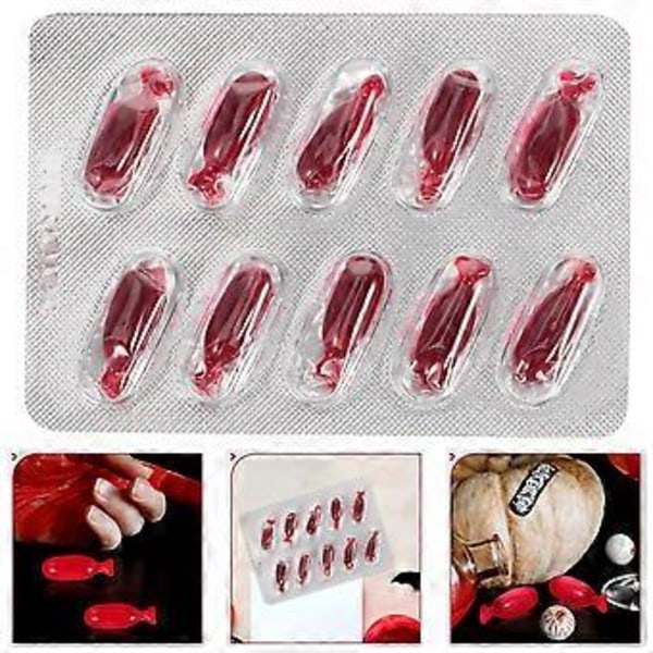 10 stk. Halloween Blodkapsler Falske Halloween Blodrekvisitter Halloweenutstyr