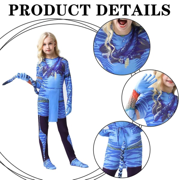 Neytiri Halloween Cosplay Børnekostume Jumpsuit Drenge & Piger Bodysuit Blå.XXL 150.Mørkeblå