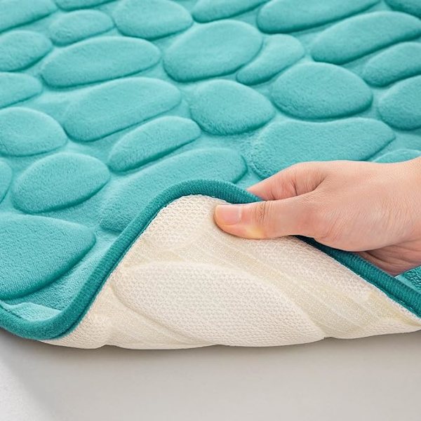 40x60cm, Vert d'eau, Tapis de salle de bain avec tapis d'absorption