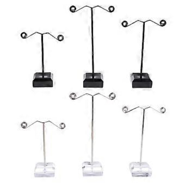 6 stk. 3 Størrelser Mini T Form Øreringe Opbevaringsstativ Metal Akryl Brændelak Øreringe Display Stand uden Smykker til Butik (Sort og Transparent)
