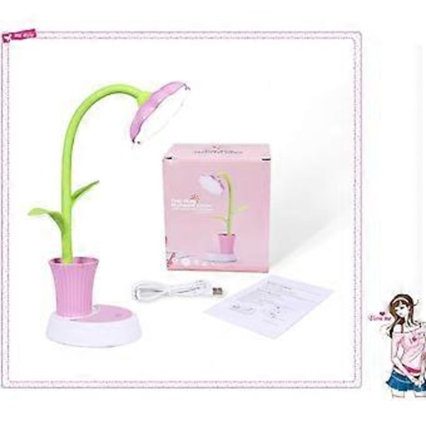 Barnelampe, Kreativ Oppladbar Skrivebordslampe LED Øyebeskyttelse Berøringssensor Bordlampe Dimbar Nattbordslampe med Penneholder (Rosa)