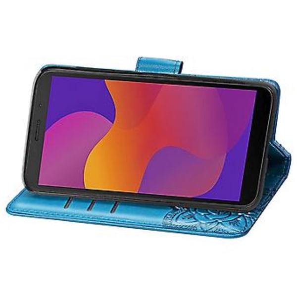 För Huawei Y5P 2020 Fjäril Kärlek Blomma Präglat Horisontellt Flip Läderfodral med Ställ / Kortplats / Plånbok / Snodd Blue