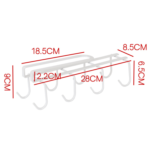 Krusophæng 2 stk. Under hylde krusophæng Hvid med 8 kroge Under-C