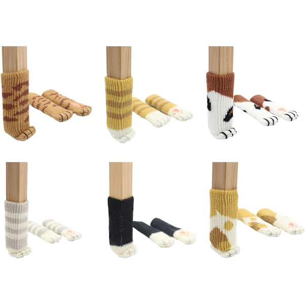 24PCS Stolsokker med søte kattepoter Design 6 mønstre Møbler