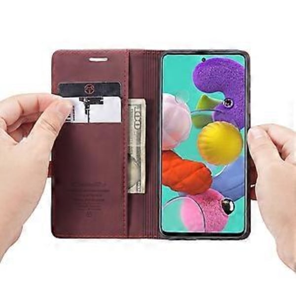 Multifunktionellt horisontellt flip-läderfodral för Galaxy A51 Wine Red