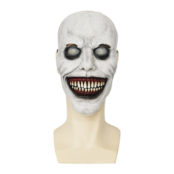 Halloween skrekkmaske COS smil eksorsisme hvit øye latex mas