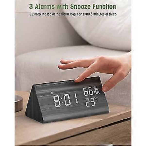 Väckarklocka Digital Klocka Trä, Bordsklocka Digital Med Röststyrning/snooze/datum/temperatur