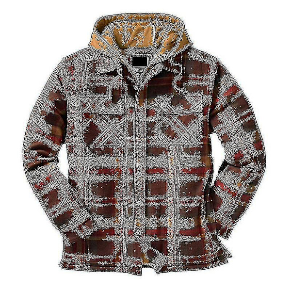 Quiltet Tyk Plaid Langærmet Løs Jakke Herre Hættetrøje Quiltet Foret Flanel.M.Rød Red M