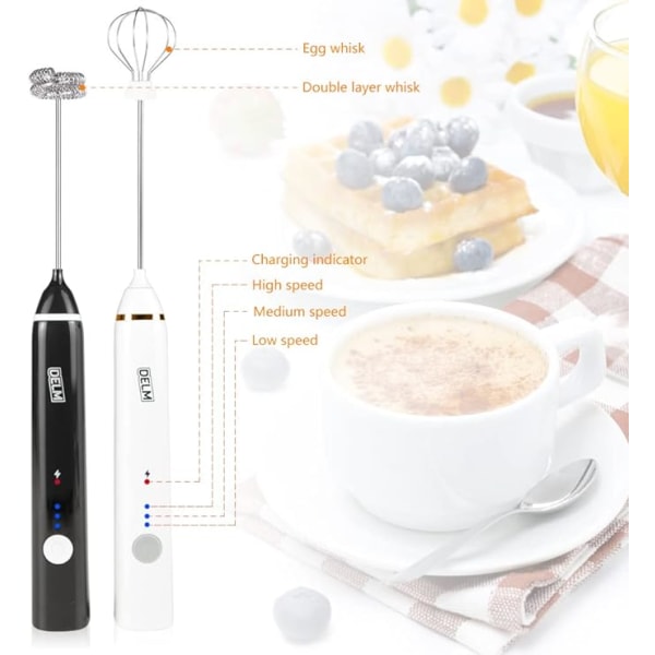 DELM Elektrisk mjölkskummare, kaffeskummare, uppladdningsbar, dryckesmixer, handskummare, mixer, kökshjälp, handmixer, elektrisk mixer.