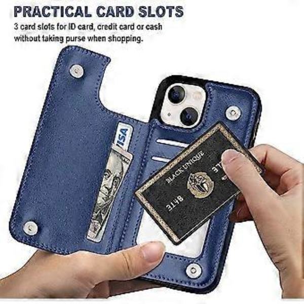 Designet til iPhone 13 Wallet Case, blødt PU læder kortholder etui med støttefod slankt flip cover til iPhone 13 6.1 tommer (blå)