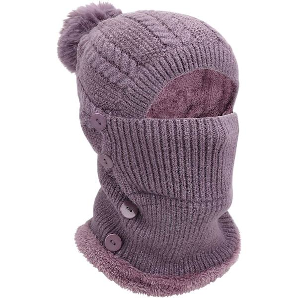 Vinter Varma Stickade Mössa & Halsvärmare Set, Flexibel Stickad Mössa