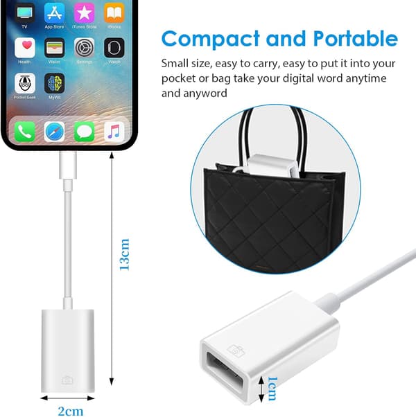 Hvit Lightn-ing til USB kameraadapter Kompatibel med i-Phone,i