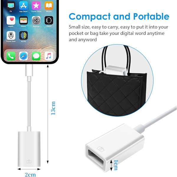Vit Lightning till USB-kameraadapter Kompatibel med i-Phone, i