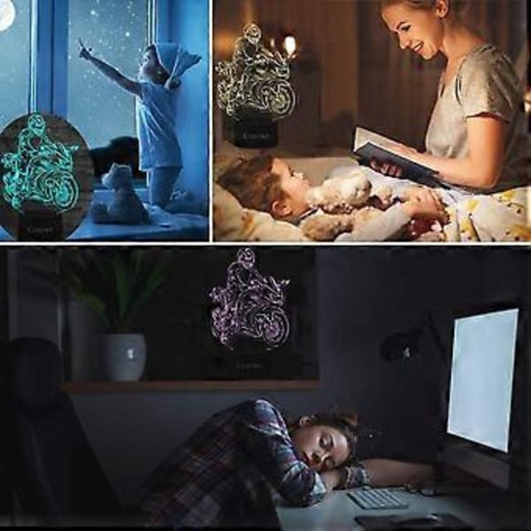 Moto Motorcykel 3D Illusion Natlampe Legetøj, Hjemmeindretning LED Sengelampe Bordlampe, Touch & Fjernbetjening 16 Farver, Fødselsdags- og Julegave