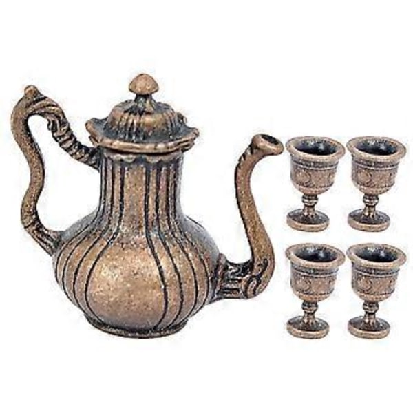 1 set Dockhus Miniatyr Tekopp Tekanna Set Miniatyr Tekittel Dockhus Tillbehör Coffee