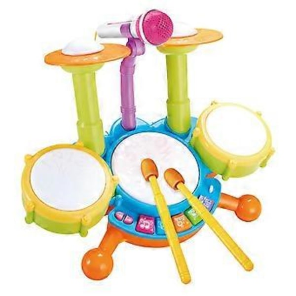 Trumset för Barn med Mikrofon, Ljus Baby Lärleksak Musikleksak för Bebisar 6 till 12 Månader Barn Semester blå blue